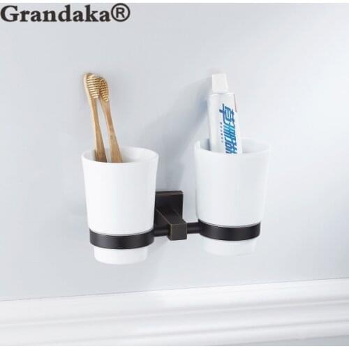 Brass Black Finish Double Cup Holders & Tumbler Holders Wall Mounted Toothbrush Holder Bath Hardware sets Bath Product