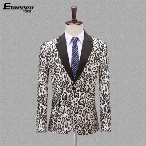Leopard blazer men groom suit mens wedding suits costume singer star style dance stage clothing formal dress 982