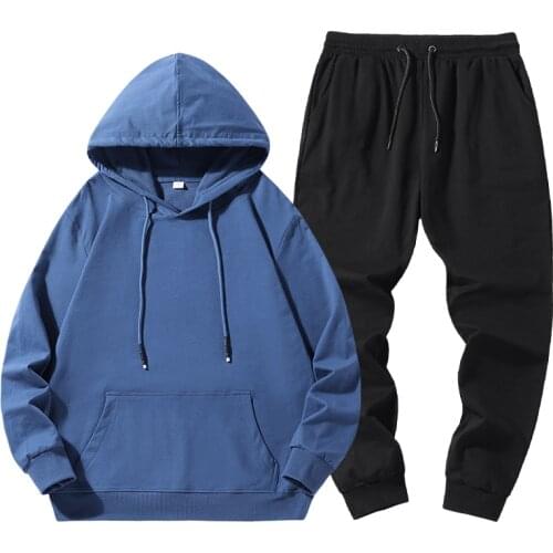 Mens Sets Hoodies+Pants Autumn Winter Plus Velvet Hooded Sweatshirt Sweatpants Fashion Slim Fit Pant Hip Hop Pullover Hoody