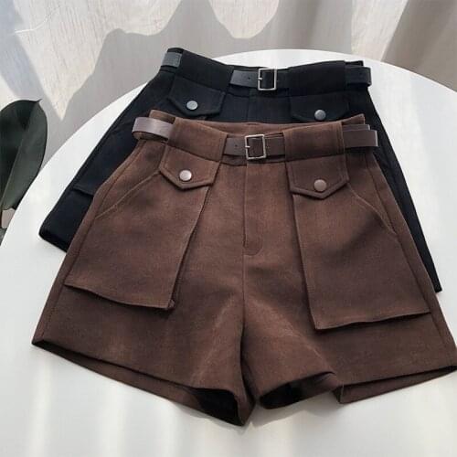 MyZyQg Women Retro A Line Wide Leg Cargo Shorts Sexy Casual Button Korean Loose Thin High Waist Short with Waistband Clothes