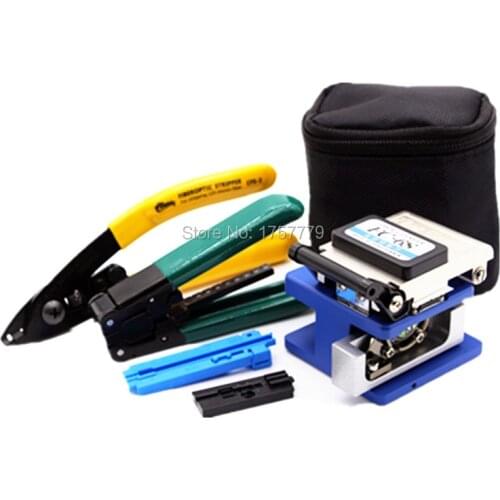 6 In 1 FTTH Fiber Optic Tool Kit with FC-6S Fiber Cleaver and CFS-2 miller stripper+ drop cable Wire stripper Use Ftth Fttx