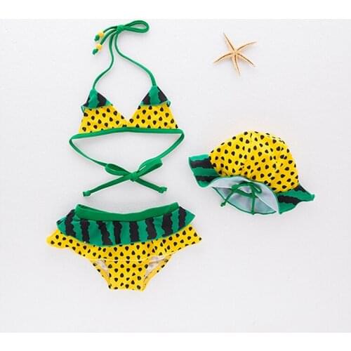 Newest Kids Girl fruit Swimwear Children 2 Pieces Swimsuit Girls with watermelon Print Sling Swim Wear 2-6Yrs