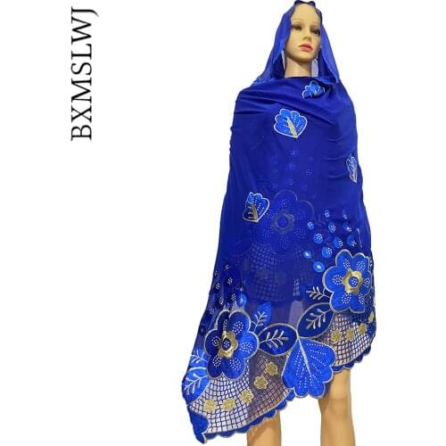 New Hijab Scarf for Muslim Women African Cotton Hijab Islam Turban Headscarf Long and Big Embroidery Traditional Abaya Shawl