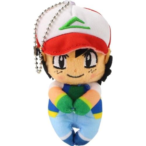 12cm Original Pokemon Figures Ash Ketchum Pikachu Kawaii Plush Keychain Pendant Dolls Toys Kids Xmas Gift