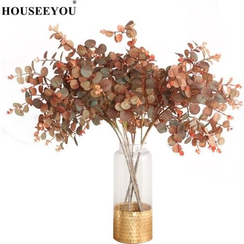 Autumn Style Eucalyptus Leaf Indoor Simulation Silk Plants Fake Flowers Branch Potted Home Party Table Vase Rack Decor