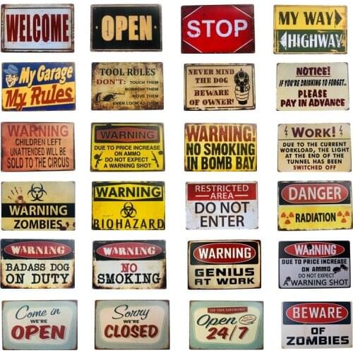 Warning Zombie Genius Tin Metal Signs Plaque Bar Vintage Garage Wall Decor Art Poster Plaque Bar Pub Club Home Decor