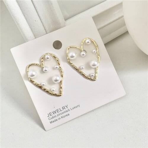 Transparent Irregular Big Hearts Clip Earrings No Hole European Imitation Pearls Hyperbole Earrings