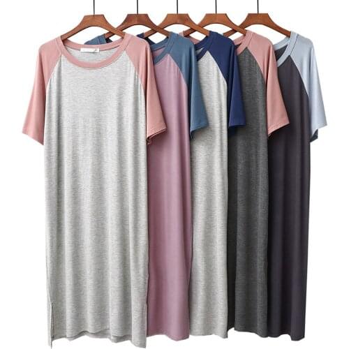 Women Summer Nightgown Female Modal Pajamas Round Neck Simple Raglan Sleeve T-shirt Dress Casual Loose Large Size Home Wear