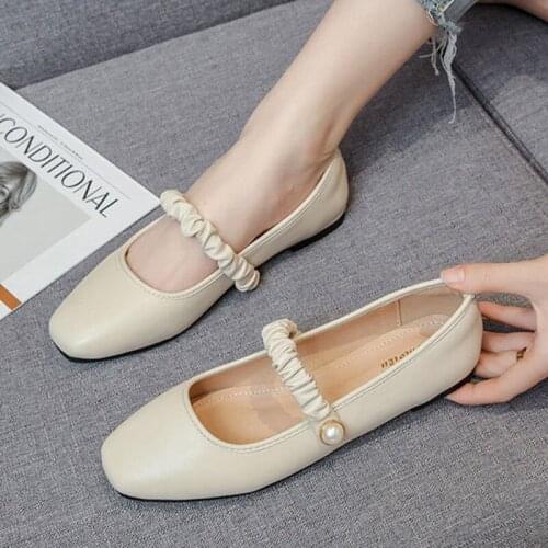 Celebrity Pearl pleated elastic band mary janes woman flats ballerina sneakers women shoes soft bottom moccasins plus size 40-43