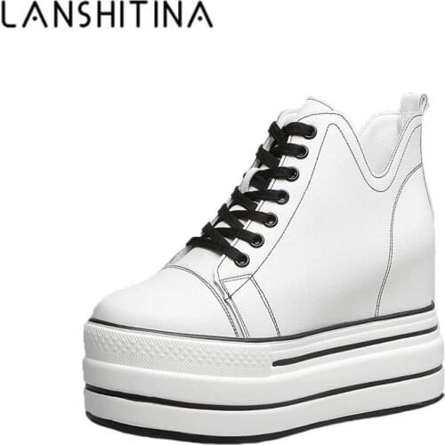 Womens Hidden Heels Vulcanize Shoes Spring 2020 Lace Up Chunky Platform Sneakers Women 9cm Height Increasing White Shoes Woman