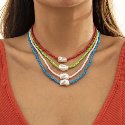 Vintage Rural Colorful Seed Beads Baroque Pearl Choker Necklace for Women Holiday Beach Clavicle Necklaces Collar Jewelry Gift