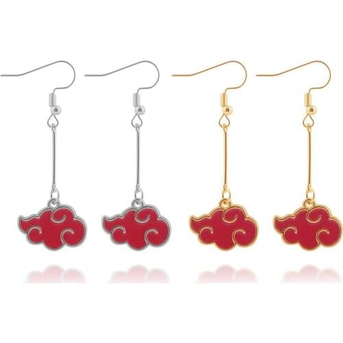 1 Pair Japan Anime Akatsuki Organization Red Cloud Logo Symbol Emblem Cosplay Alloy Dangle Earrings Jewelry Accessories Gift