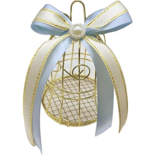 1PC Gold Tinplate Birdcage Wedding Candy Box With Handles Chocolate Favor Boxes Gift Box Party Supplies