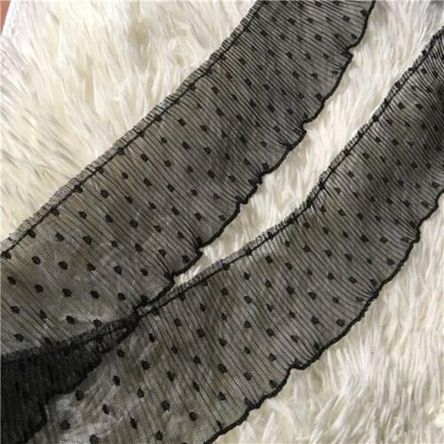 1Yard Elastic Pleated Guipure Dot Lace Ribbon Black Lace Fabric Tulle Trim 7cm Sewing Decorations Clothes Craft Supplies KQ24