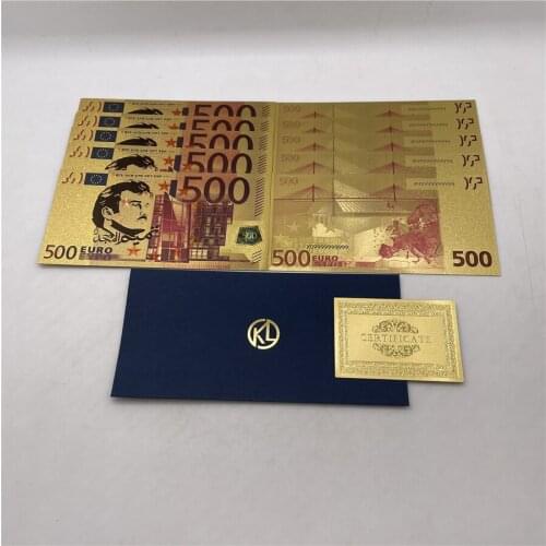 10pcs/lot colorful Qatar Five Hundred Euro Golden Color Foil Plastic Banknote For collection and gifts 500 USA fake money