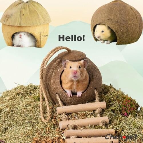 10 Designs Hamster Natural Coconut House Small Pet Shed House Beds Guniea Pig Chewing Toy Hamster Accessories Bird Cages