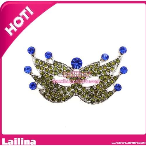 100pcs/lot Charming Crystal Masquerade Green Mask Pin Brooch