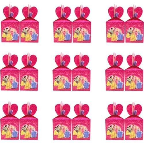 12Pcs/lot Disney Six Princess Theme Cartoon Paper Candy Boxes Baby Shower Souvenirs Gift Candy Boxes Birthday Party Decorations