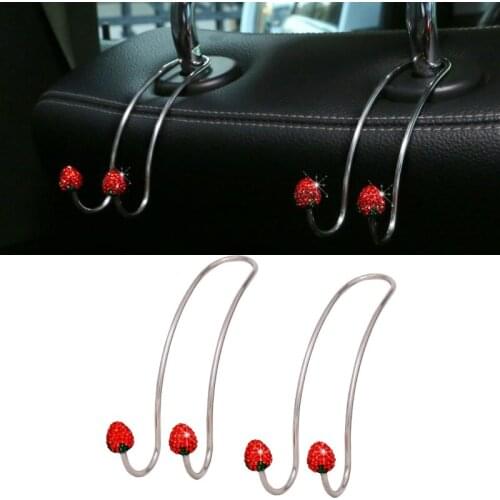2pcs Auto Seat Back Hook Car Seat Organizer Clip Universal Headrest Hanger Creative Bling Diamond for Bag Backpack Mask Coat