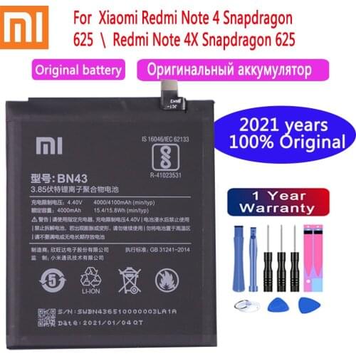 2021 years new 100% Original xiaomi Battery 4000mAh BN43 For Xiaomi Redmi Note 4X / Note 4 global Snapdragon 625 Phone Battery
