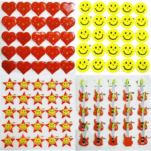 Free shipping 50pcs/lot red heart shape LED Badge/Brooch Pins Party concert Favors holiday gift