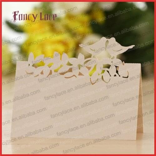 50PCS New Design Love Bird Shape Wedding Table Cards Seat Card, Customized Laser Cutting Vine Invitation Card Paper Party Favors