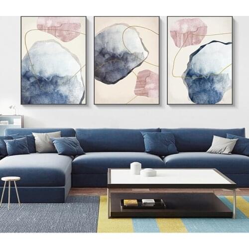 Abstract Blue Watercolor Canvas Print Paintings Poster Minimalist Nordic Wall Art Pictures On Canvas Living Room Home Decor