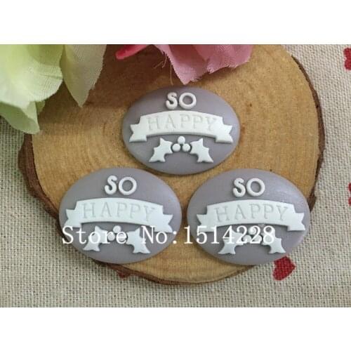 Free shipping! (25*31mm) resin SO HAPPY Cameo .Resin Flatback Cabochon for Earring .jewelry Accessory.DIY