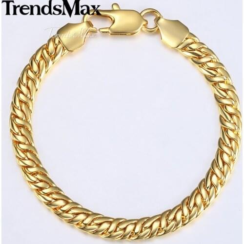 Trendsmax 7mm Bracelet for Men Women Gold Filled Snake Herringbone Chain Bracelet 2018 Men Fashion Jewelry Gift 8.19inch KGB431