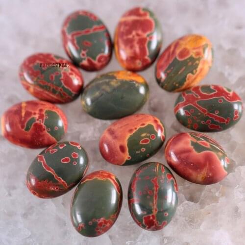 BUYERSHOME 5Pcs 15x20MM Natural Stone Red Picasso Jaspe No Drilled Hole Oval Cabochon CAB Bead For DIY Jewelry Making Ring K1520