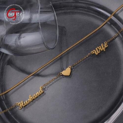 Goxijite Double Layer Thick Chain Custom Name Necklace Personalized Stainless Steel 2 Names Heart Women Necklaces Memorial Gift