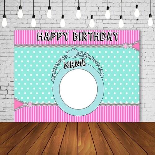 Custom Girl Birthday Party Backdrop Pink Banner Babyshower Newborn Portrait Background Zipper Texture Poster Table Wall Decors