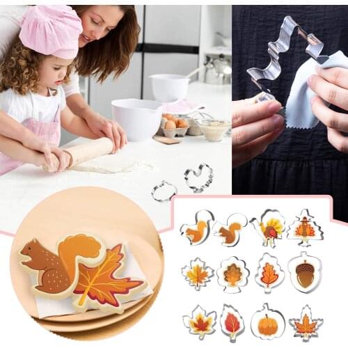 Thanksgiving Turkey Day Stainless Steel Cookie Mold 12pcs Pumpkin Maple Leaf Shape Cutting Chocolate Die Set DIY Dessert Mould