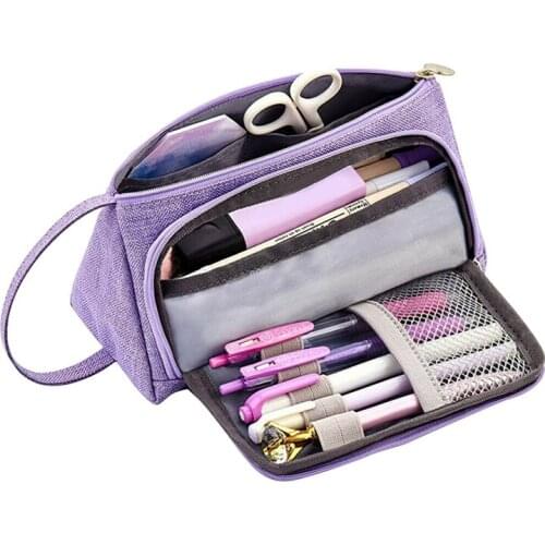 Candy Color Functional Cosmetic Bag Simple Cotton Linen Travel Makeup Storage Box Zipper Make Up Accessories Pencil Case