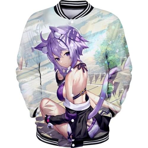 HOLOLIVE VTuber Nekomata Okayu 3D autumn winter Holiday Men/Women casual Baseball Uniform Streetwear Kawaii Style sweatshirt