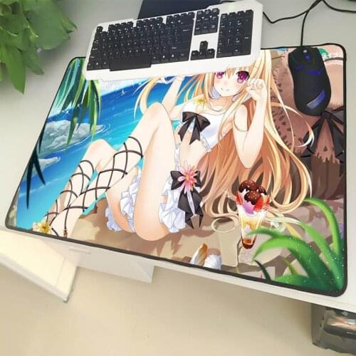 XGZ Game Large Size Mouse Pad Black Lock Edge Cartoon Sunshine Girl Laptop PC Table Mat Sweet Sister Rubber Non-slip Universal