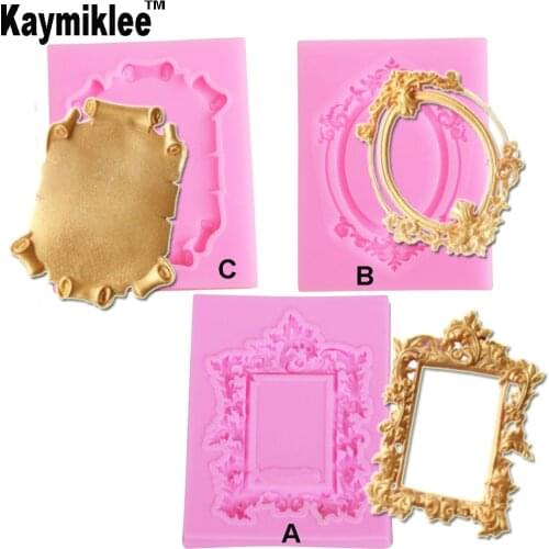 Kaymiklee C226 Frame Silicone Mold Mirror Fondant Mold Chocolate Gumpaste Mold Cake Decorating Tools 3pcs/set