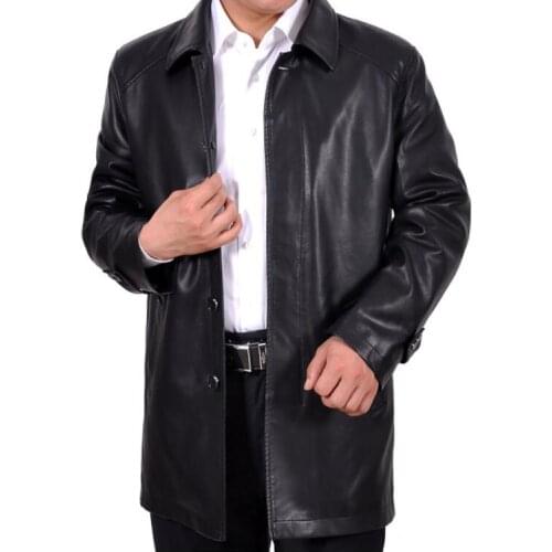 Free Shipping Mens Classic Business Casual In A Long Paragraph Coat Lapel Liner Velvet Washed Leather Jackets