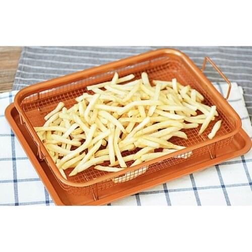 Metal Oven Copper Baking Tray Oil Frying Baking Pan Non-stick Chips Basket Baking Dish Grill Mesh Kitchen Tools
