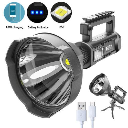 Powerful LED Flashlight Portable XHP70.2 Torch USB Rechargeable Searchlight Waterproof Spotlight with Base Fishing Light Lantern