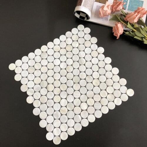 Round super white shell mosaic tiles 30x30cm Self-adhesive Mother of Pearl Wall Brick for Kitchen Backsplashes Bathroom Walls