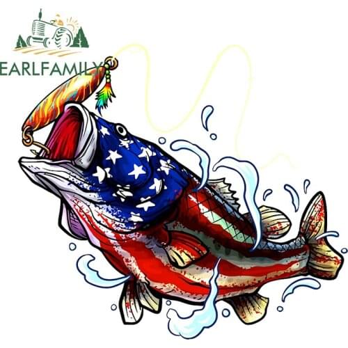 EARLFAMILY 13cm x 11.8cm For American Flag Fish Car Stickers Cartoon Decal Windows Car Styling Graffiti Sticker Fashion Decor