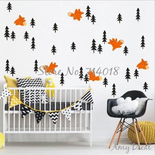 Fox and Pine Tree Wall Decals Woodland Wall Decals Forest Animal Decals Woodland Nursery Decor Wall Tattoo Vinyl Stickers A820