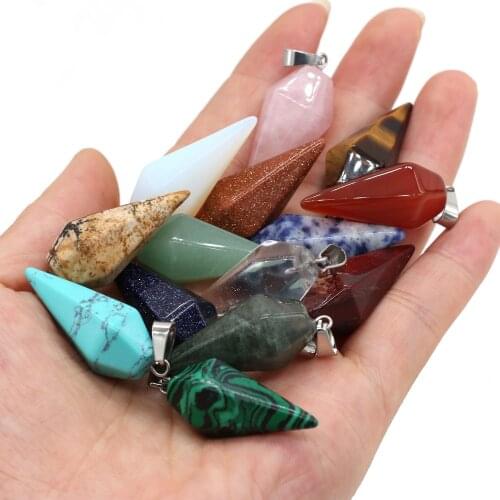 Natural Stone Pendant Section Cone Shaped Semi-precious Pendant For Jewelry Making Charms DIY Necklace Accessory