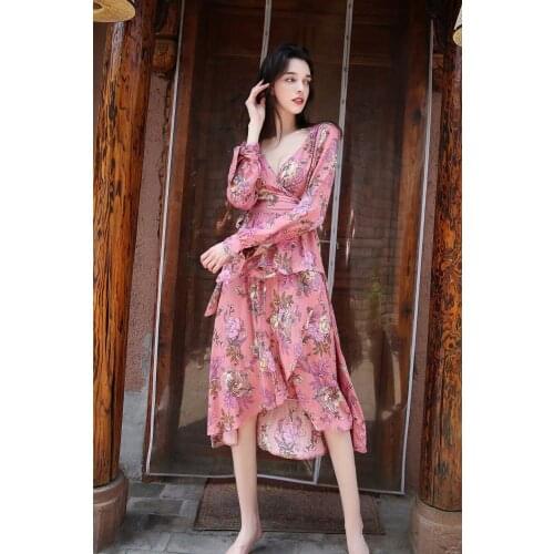 New Womens Floral Print Bohemia Skirt Boho Summer Beach Sexy Pinky Asymmetrical Wrap Tie Long Skirts Streetwear