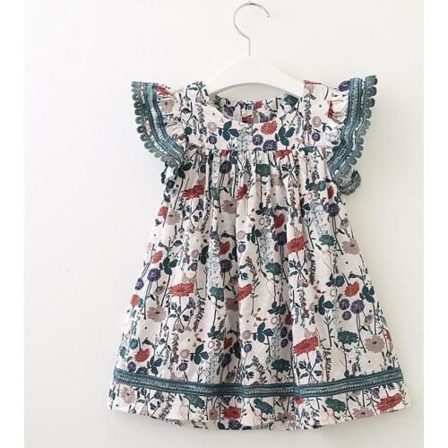 2020 New Summer Girls' Dress Baby Cute Flying sleeve Cotton Floral Party Princess Dress Childrens Kids Girls Clothing