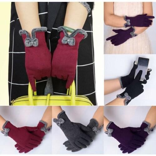 2020 Newest Hot Woman Kashmir Lace Winter Warm 3 ribs Cute Bear Doll Gloves Double Thick Women Touch Screen Driving Gloves