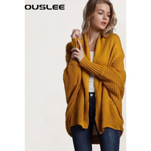 OUSLEE Womens Sweater Cardigan Oversized Knitted Sweaters Patchwork Batwing Sleeves Outerwear Female Winter Overcoats Plus Size