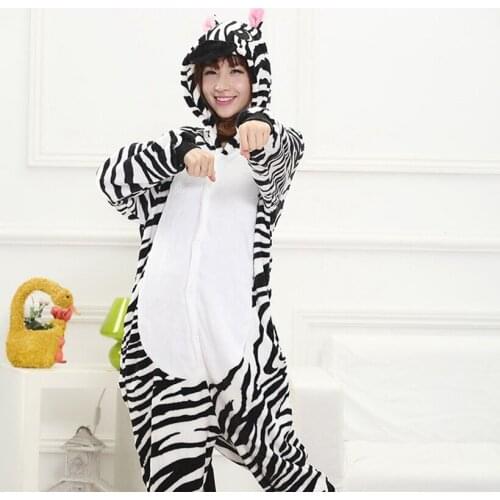 Animal Zebra Pajamas Kigurumi Adult Pyjama Family Pajama Sets Women Men Winter Flannel Hoodie Mom Daughter Onesies Sleepwear