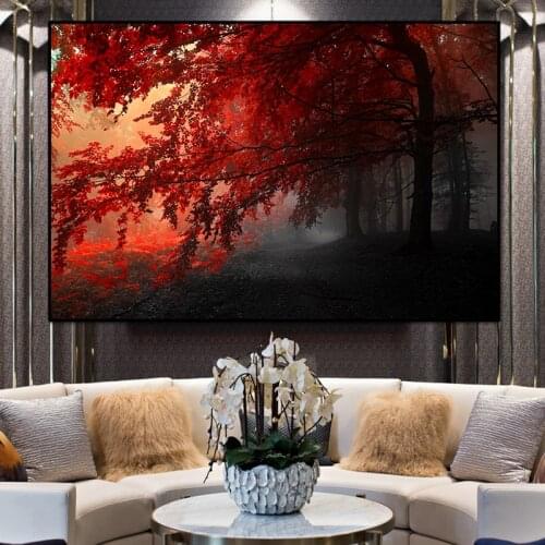 Red Trees In Forest Canvas Paintings on The Wall Posters and Prints Wall Modern Art Pictures Cuadros for Living Room Decoration